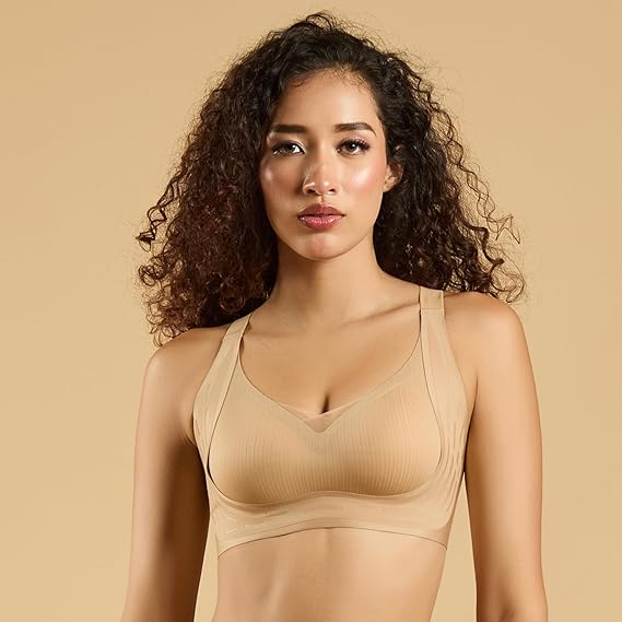 SOIE Women’s Seamless T-Shirt Bra – Padded, Non-Wired, Full Coverage with Mesh